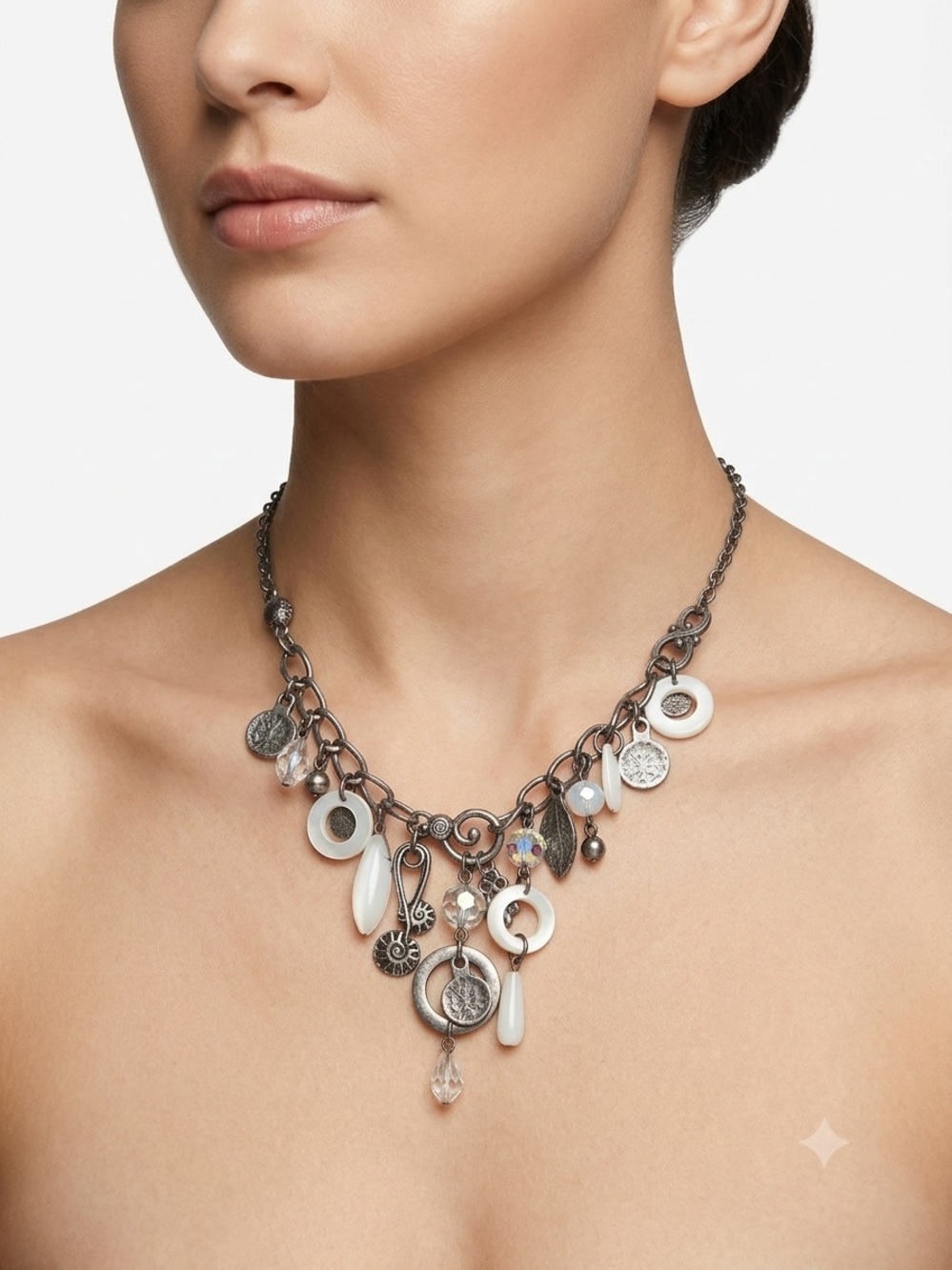 Lia Sophia adjustable Artisan Silver-Tone White Charm Necklace